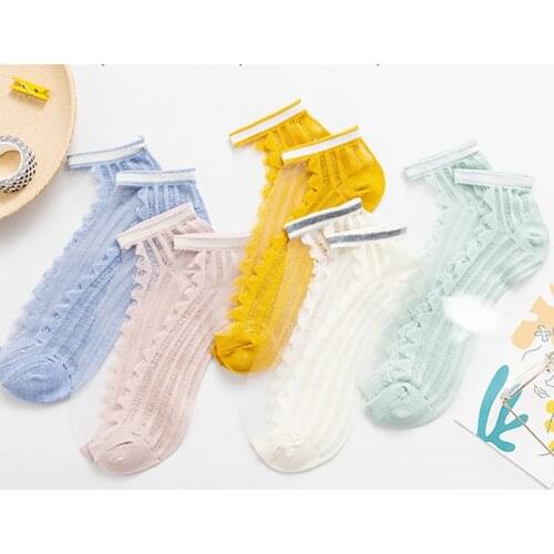 Short Sock Invisible 1Pair Breathable Nice Gift for Women Girls Pure Color Ultra Ankle Socks Transparent Lace Silk