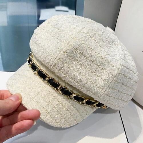 New Women Beret Octagonal Hat Newsboy Cap Spring Fashion Cap Woman Plaid Checks Woolen Hat Cap For Girls Women Lady