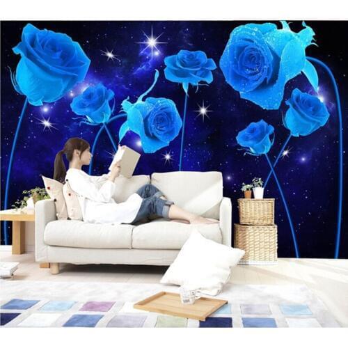 Custom blue roses Wallcoverings for the living room sofa bedroom TV background wall paper decorative murals
