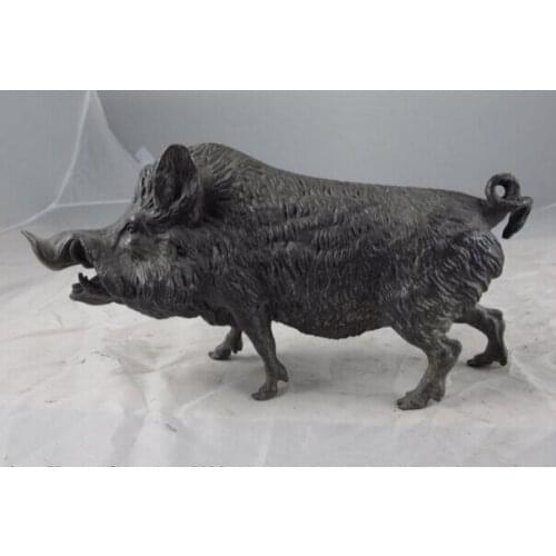 Song voge gem S1037 Chinese Old Copper Bronze Feng Shui Evil Lucky Wealth Wild boar Pig Art Statue