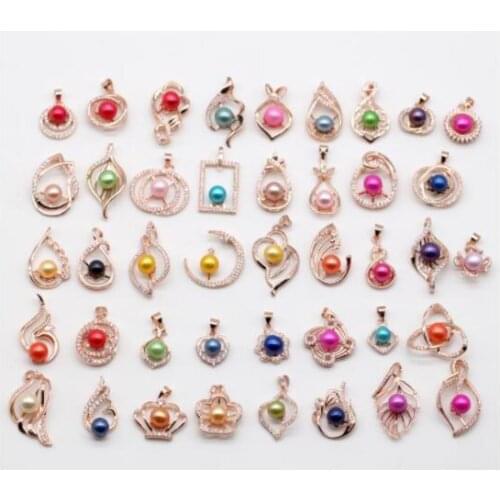 Rose Gold color Sliver Plated Pearl pendant and mounts SLIVER PEARL PENDANT random mixe best price 50 styles mixed 10/30 pcs