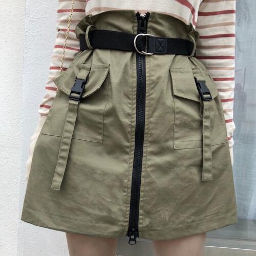 Casual Womens Skirts Japanese Harajuku Ulzzang Vintage High Waist Zip Skirt Female Korean Kawaii Cute Clothing For Women