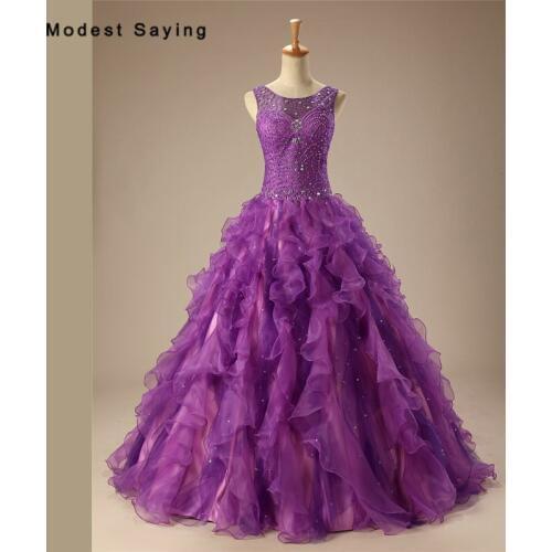 Luxury Purple Ball Gown Quinceanera Dresses 2017 with Rhinestone and Ruffled Skirt Girls Party Prom Gowns vestidos de 15 anos