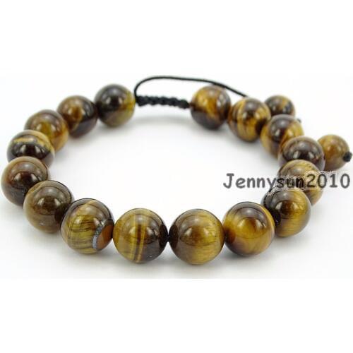 Handmade 10mm Adjustable Natural Tigers Eye Gems Stone Round Beads Bracelet Healing Reiki 5 Strands/Pack