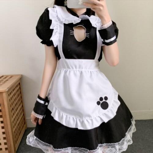 Sexy Black Cat Girl Women Fantasy French Maid Outfit Men Gothic Sweet Lolita Dress Anime Cosplay Costume Appealing Set S-5XL