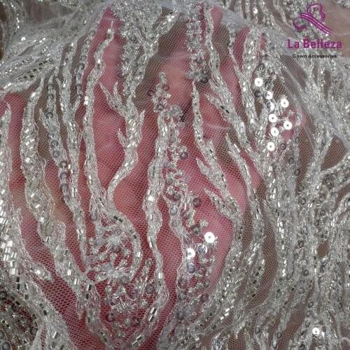 Silver wedding lace fabric,silver beads lace,gown lace,irregular lines,sequins lace fabric 1 yard