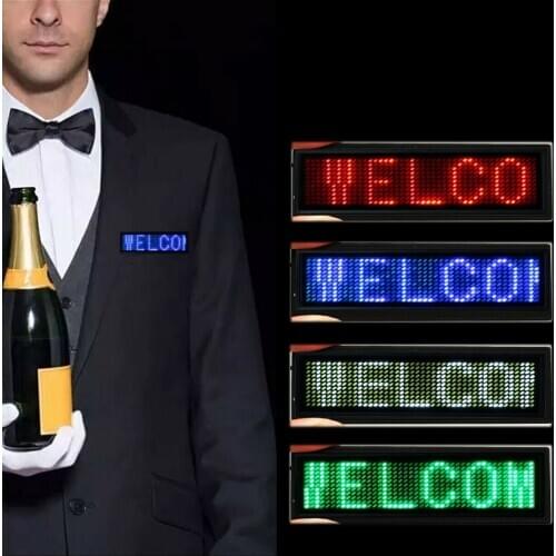 LED Mini Digital Display Programmable Rechargeable Scrolling Name Message Tag Badge Sign 15 Display Languages