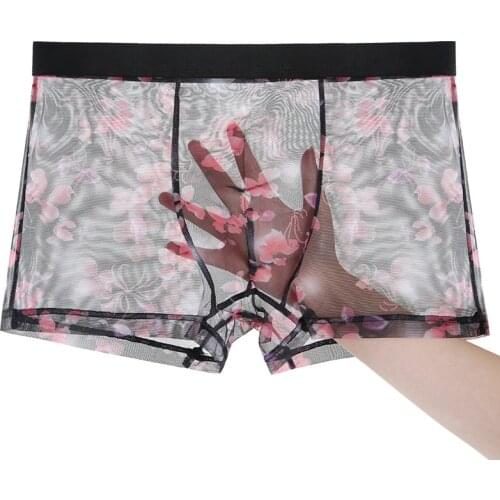 3pcs/Iot Boxers Mens Lace Mesh Sheer Transparent Underwear Shorts Sexy Breathable large size Comfortable Male Trunks Panties