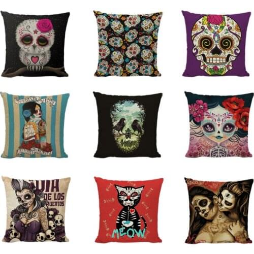 Sugar Skulls Cushion Covers Gothic Home Decor Geometric Color Flowers Love Print Throw Pillow Case family Decorate Living Room
