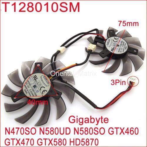 2pcs/Lot T128010SM 75mm 12V 0.2A For Gigabyte N470SO N580UD N580SO GTX460 GTX470 GTX580 HD5870 Graphics Card Fan