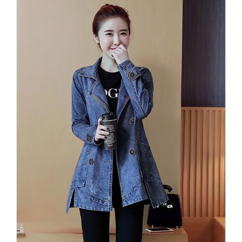 Denim jacket female long sleeve 2019 spring new Korean version of the long section windbreaker jacket womens clothing A448