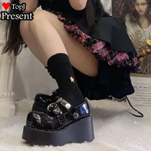 Women girl Gothic Lolita Rivet Buckle platforms Punk Pumps Shoes Platform shoes Wedge High Heel Creepers Japanese Harajuku shoes