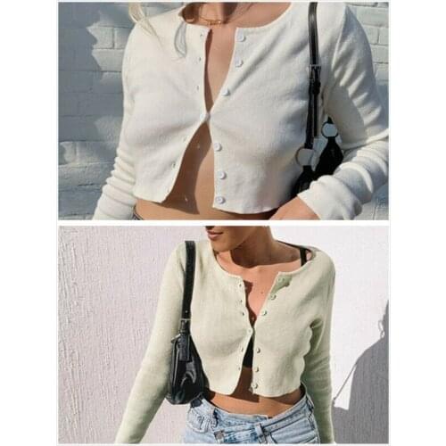 Fashion Womens Sexy V-Neck Button Shrug Long Sleeve Crop Tops Ladies Casual Loose Knit Sweater Cardigan