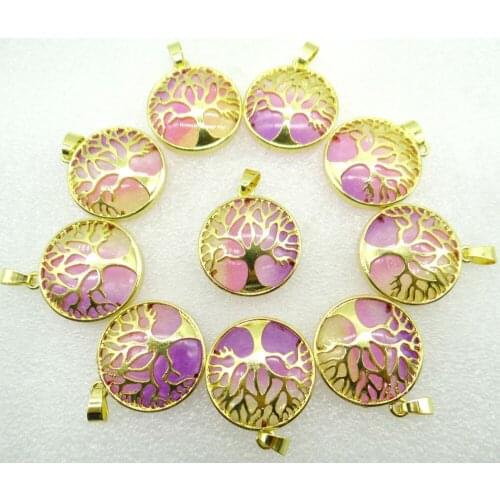 1pcs 2020 Natural Stone Turquoises Quartz Crystal lapis Tree of Life Round Shaped charm pendant for diy Jewelry making necklace