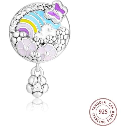 100% 925 Sterling Silver Flower Colour Story Charms Beads for Women Fits Pandora Bracelets Necklace DIY Jewelry Making Berloque