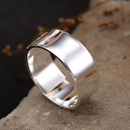 100% Real S999 pure silver glossy stylish and simple sterling silver adjustable couple ring