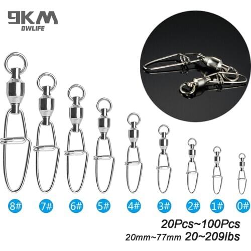 20~100Pcs Swivels Fishing Ball Bearing Rolling Interlock Snap Stainless Steel Fishing Swivels Connector #0-#8 Cross Lock Snap