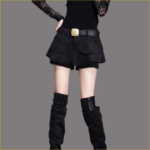 2018 new wild cashmere leather shorts female shorts winter slim wide leg shorts skirt DQ114