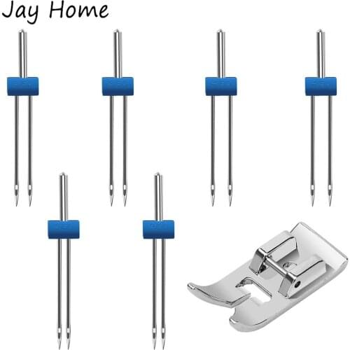 3 Sizes Double Sewing Machine Needles 2/90 3/90 4/90 Twin Stretch Needles with Universal Presser Foot for Home Sewing Machine