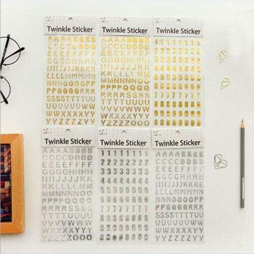 30sheet lot wholesale Numbers sticker DIY Bronzing silver font English alphabet stickers education DIY scrapbook