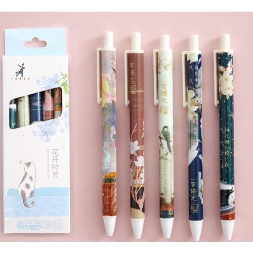5Pcs/Set Cute Peach Macaroon Color Retractable Gel Pen Black Ink Signature Writing Pen for Kids School Office Kawaii Stationery