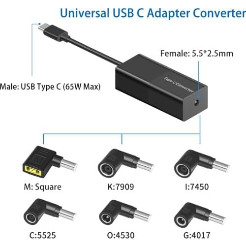 65W USB Type C Converter Universal Laptop Phone Adapter Charger Connector 7.9*5.5 7.4*5.0 5.5*2.5mm to USB Type C Adapter Cable