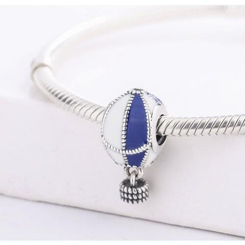 925 Sterling Silver Hot Air Balloon Blue White Enamel Fine Beads Pendant Charm Bracelet Fashion Jewelry DIY Making For Pandora