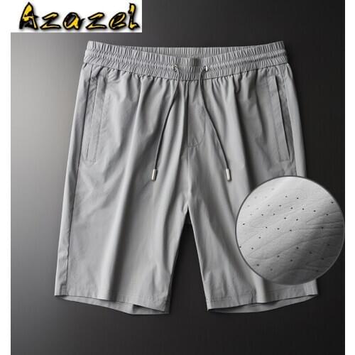 Azazel Summer Mens Shorts High Quality Solid Collar Silky Cool And Breathable Grey Man Shorts Plus Size 4xl Slim Fit Male Pants
