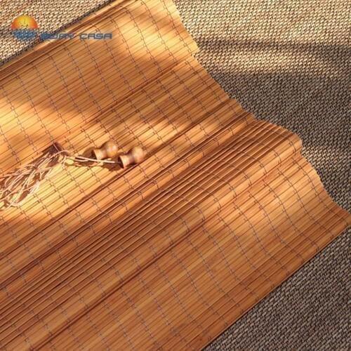 E-WAY CASA White Bamboo Blinds Blocking Light Venetian Roman Rolling up Style Bamboo Blind Bamboo Shades Square Slats No.BB_FS