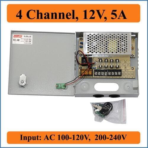 4CH Port DC12V 5A CCTV Camera Power Box switching Power Supply for Video surveillance camera system 4 channel AC100-240V Inputs