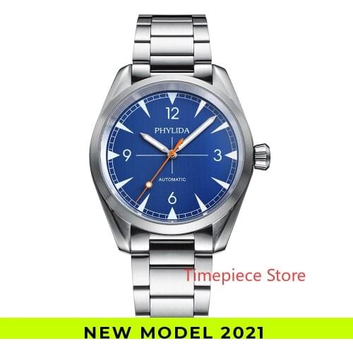 HOT 100M Waterproof NH38 Mens Automatic Watch Fashion Mechanical Wristwatch Blue Dial Rail Master Homage Lume Fully Brushed