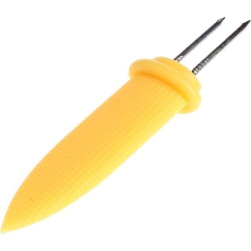 Stainless Steel Corn On The Cob Holders Skewers Forks BBQ Food Yellow Sticks