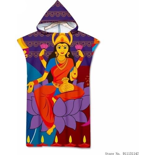 Egyptian Dancing Double-sided Print Nightgown Hooded Short Sleeve Comfortable Loose Home Casual Beach Towel Bathrobe