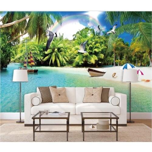 Custom photo wallpaper for walls 3 d mural Beautiful Mediterranean Sea View Beach Tree Living Room TV Background Wall papers