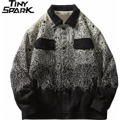 Hip Hop Streetwear Jacket Vintage Retro Gradient Jacket Coat 2021 Men Harajuku Cotton Casual Jacket Coat Autumn Jacket Outwear