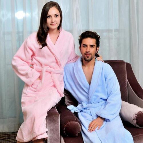 Cotton women bathrobe men pajamas nightgown girls towel fleece thick warm long soft XL autumn winter white pink blue