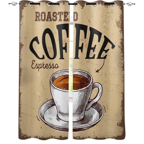 Coffee Retro Style Print Curtains for Living Room Drapes Cortinas for Kids Boy Girl Bedroom Window Treatments