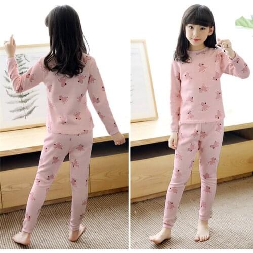 Girls' thermal underwear set autumn and winter thickening in boys and girls baby plus velvet home pajamas two-piece panties