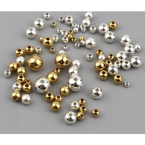 3mm 4mm 5mm 6mm 8mm Copper Beads Round Brass/Silver Color Spacer Loose Beads DIY Making Bracelets Metal Beads Jewelry, 20-100PCs