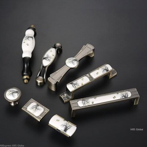 Kitchen Handles Antique Ceramic Cabinet Handles Zinc Alloy Drawer Knobs Wardrobe Door Handles European Rural Handle