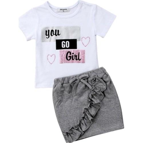 Summer Fashion 2pcs girls Kid Baby Girls Cotton Tops T-shirt Short Skirts Dress Outfit Clothes Set