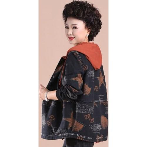 Mothers Jacket Spring Autumn Middle-aged Womens Casual Zipper Short Coat Plus Size 5XL Female Hooded Windbreaker Outwear W2323