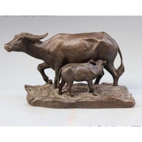 China Pure Bronze Copper Two Ox Oxen Cow Cattle Bull Bovine Art Sculpture Statue