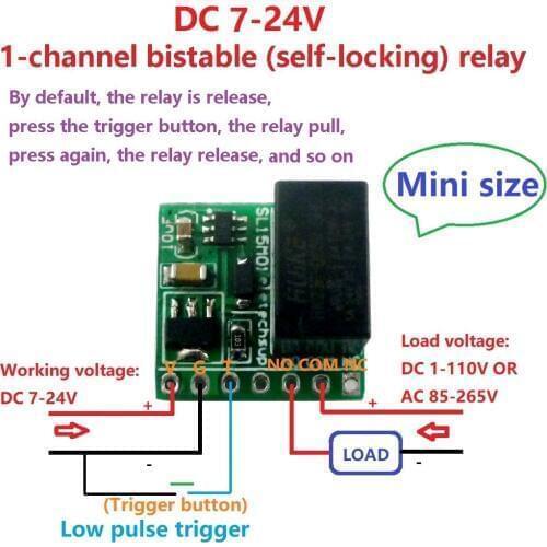 Dc 12v 2A Mini 1ch Bistable Self-Locking Relay Trigger Switch Module Led Motor Solenoid Valve