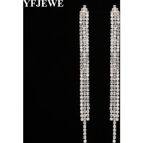 YFJEWE Fashion Women Earrings Full Crystal Tassels Classic Accessories Long Drop Statement Earrings Hanging Dangle Jewelry E475