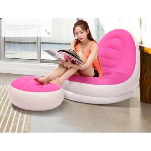 Fashion new design blue and pink love inflatable sofa chair, air inflated living room sofa recliner with footrest, foot ottoman