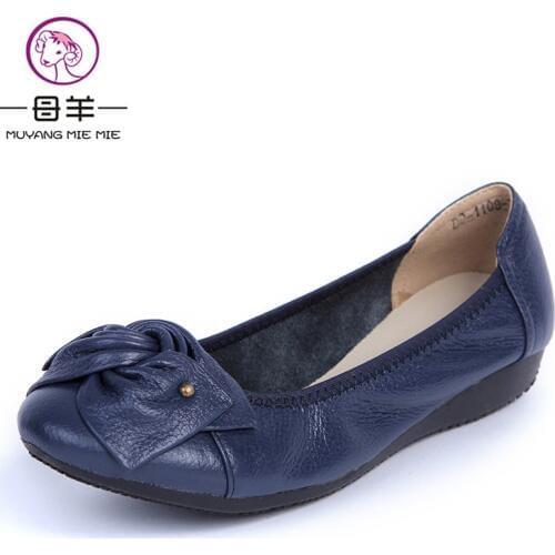 MUYANG Chinese Brand size(34-43) Loafers Womens Shoes Woman Genuine Leather Flat Shoes Casual Nurse Work Shoes Women Flats