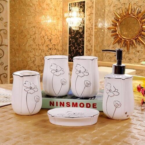 5pcs set NEW Bathroom Accessories Set European Bathroom Sanitary Ware Ceramic Personalized Wedding Gift Painted Home & Garden
