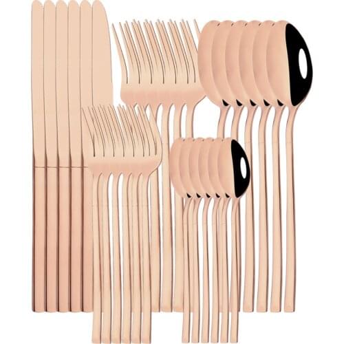 Rose Gold Dinnerware Stainless Steel Cutlery Set Black Flatware Dinner Knife Dessert Fork Spoon Kitchen Silverware Set Tableware