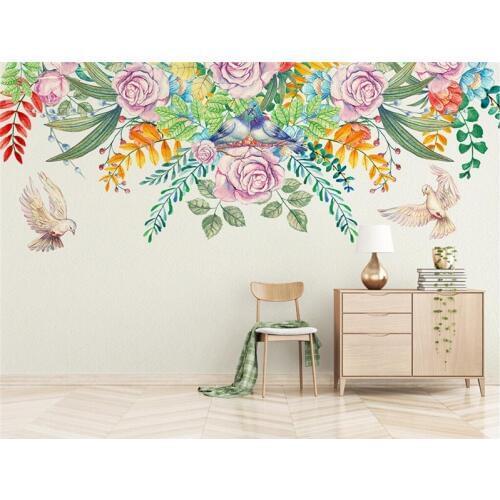 Wallpaper Birds Flowers Custom Modern Hand Painted Rural Plant Wall Papers Home Decor TV Background Wall Mural Wallpaper Thicken